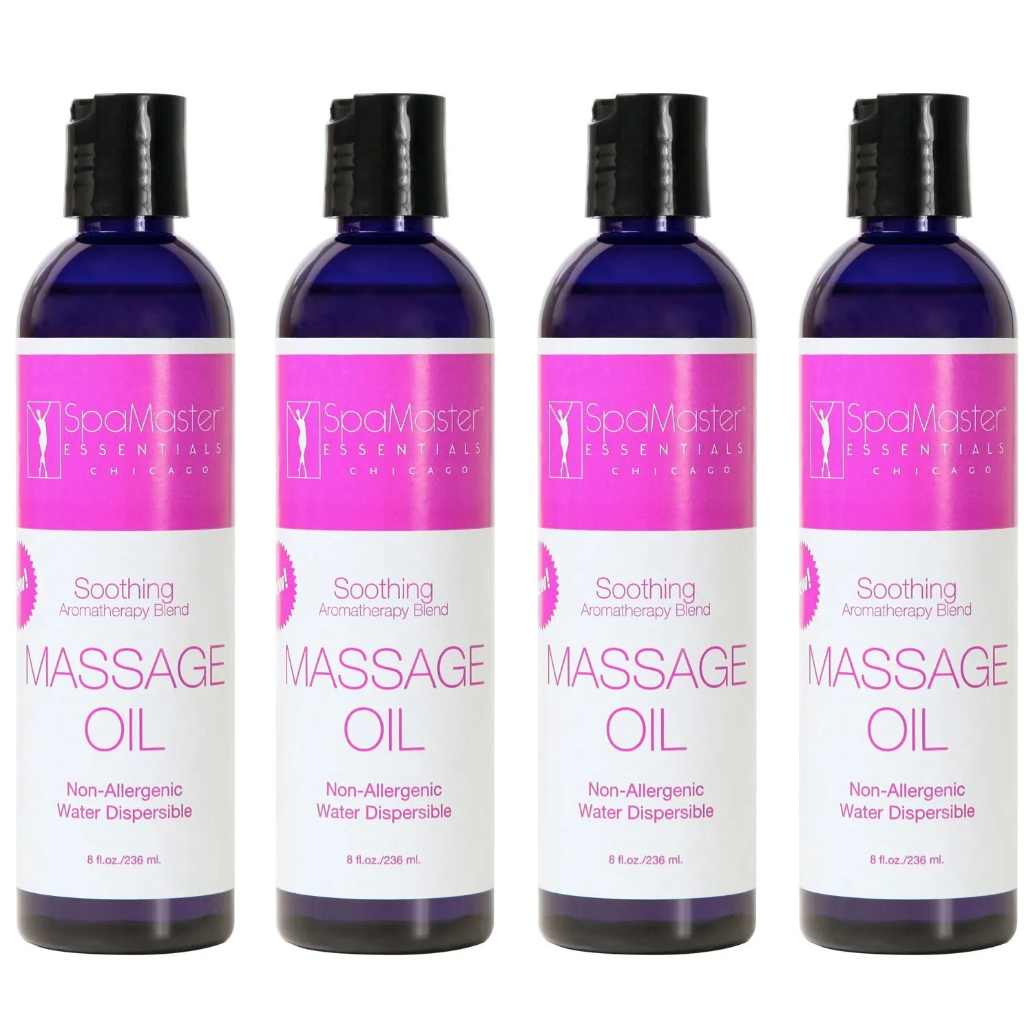 4 Pack 8oz Massage Oil Bottles - Soothing