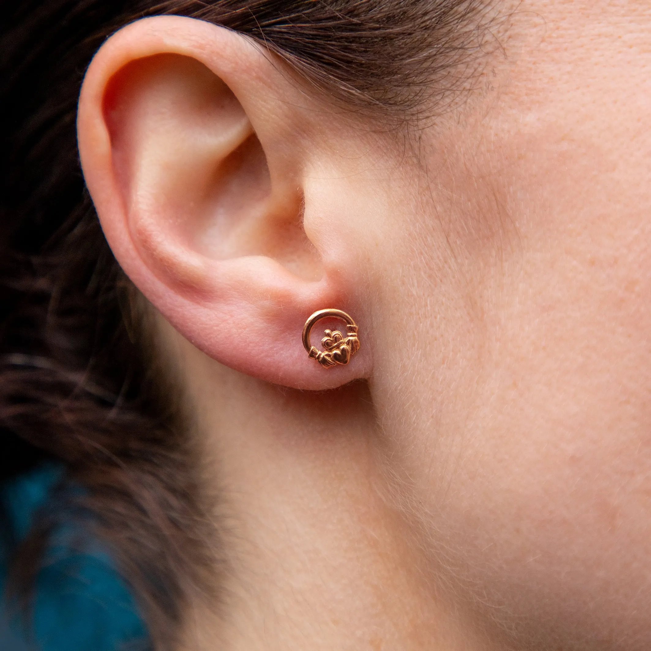9ct Gold Mini Claddagh Stud Earrings