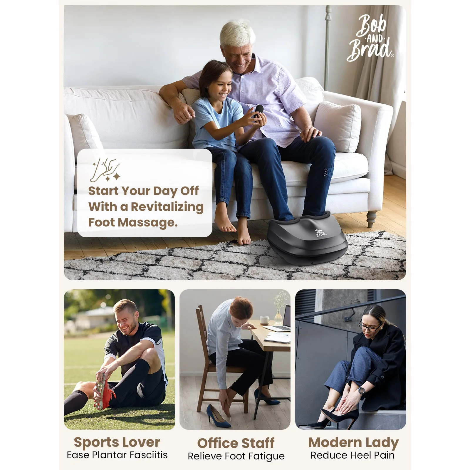 Bob and Brad Lite Foot Massager Machine with Heat and Remote, Shiatsu Deep Kneading, Delivers Relief for Tired Muscles and Plantar Fasciitis, Gifts for Men and Women, Fits Feet Up to Size 12