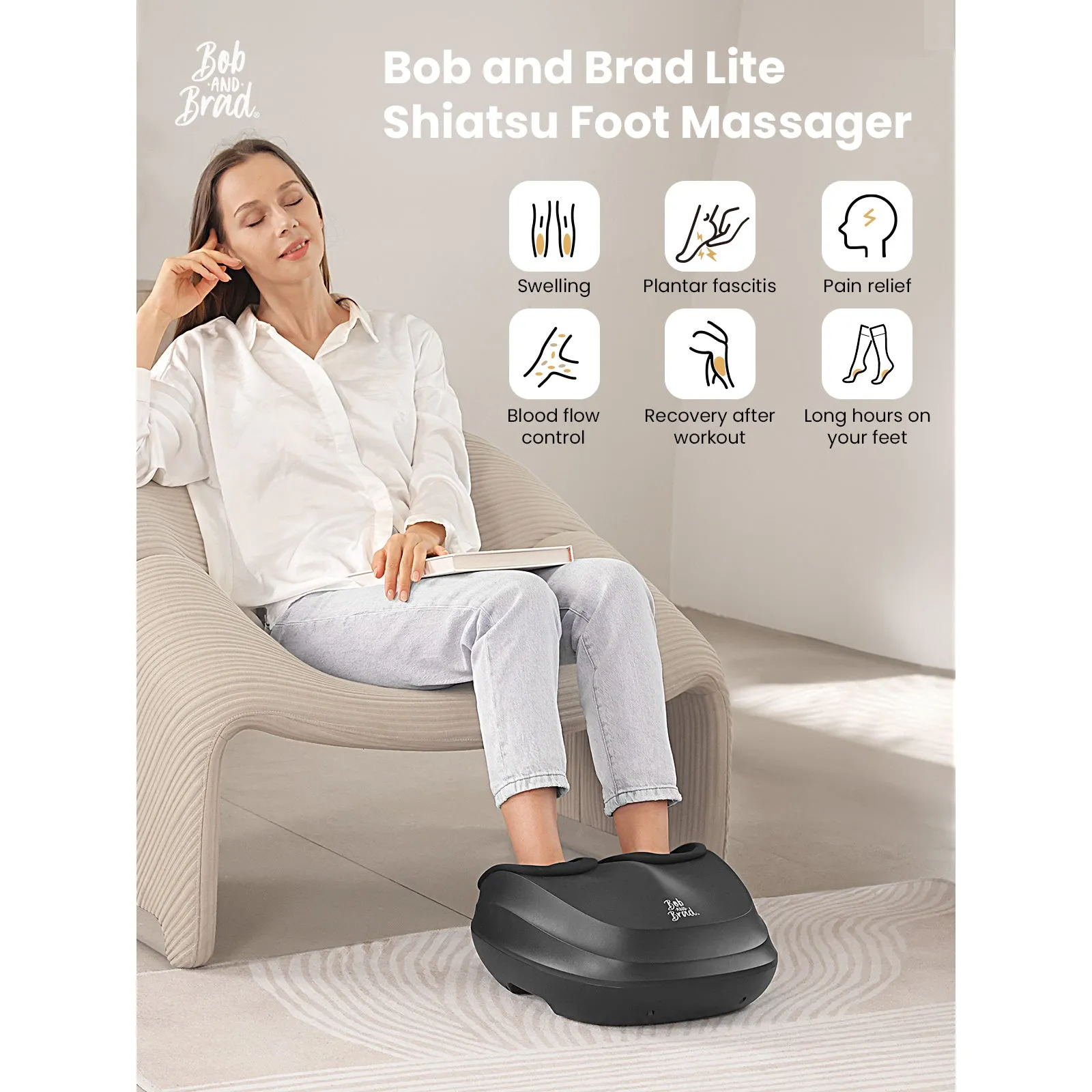Bob and Brad Lite Foot Massager Machine with Heat and Remote, Shiatsu Deep Kneading, Delivers Relief for Tired Muscles and Plantar Fasciitis, Gifts for Men and Women, Fits Feet Up to Size 12