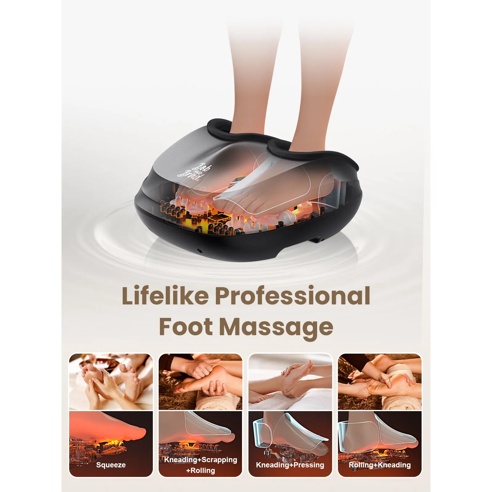 Bob and Brad Lite Foot Massager Machine with Heat and Remote, Shiatsu Deep Kneading, Delivers Relief for Tired Muscles and Plantar Fasciitis, Gifts for Men and Women, Fits Feet Up to Size 12