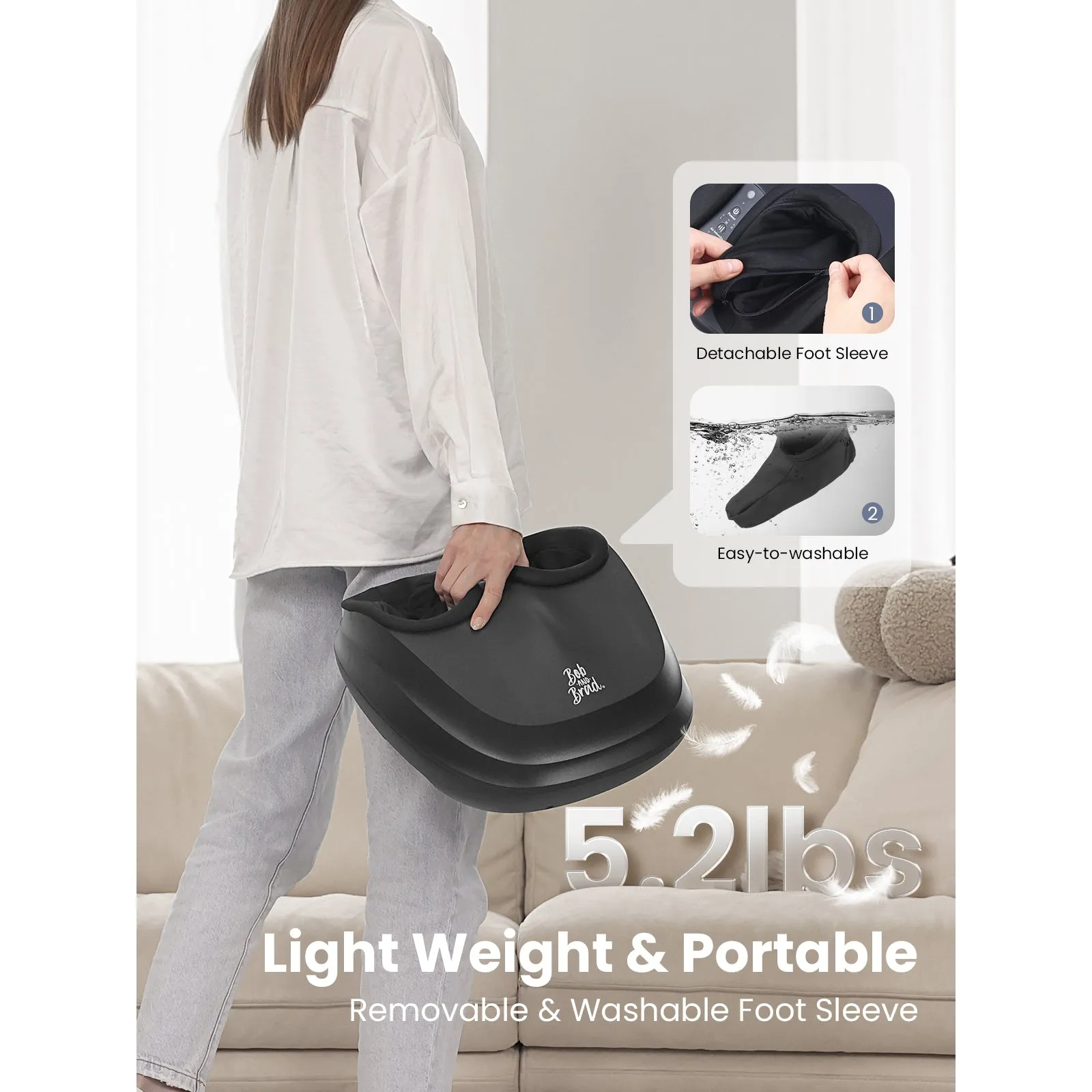 Bob and Brad Lite Foot Massager Machine with Heat and Remote, Shiatsu Deep Kneading, Delivers Relief for Tired Muscles and Plantar Fasciitis, Gifts for Men and Women, Fits Feet Up to Size 12