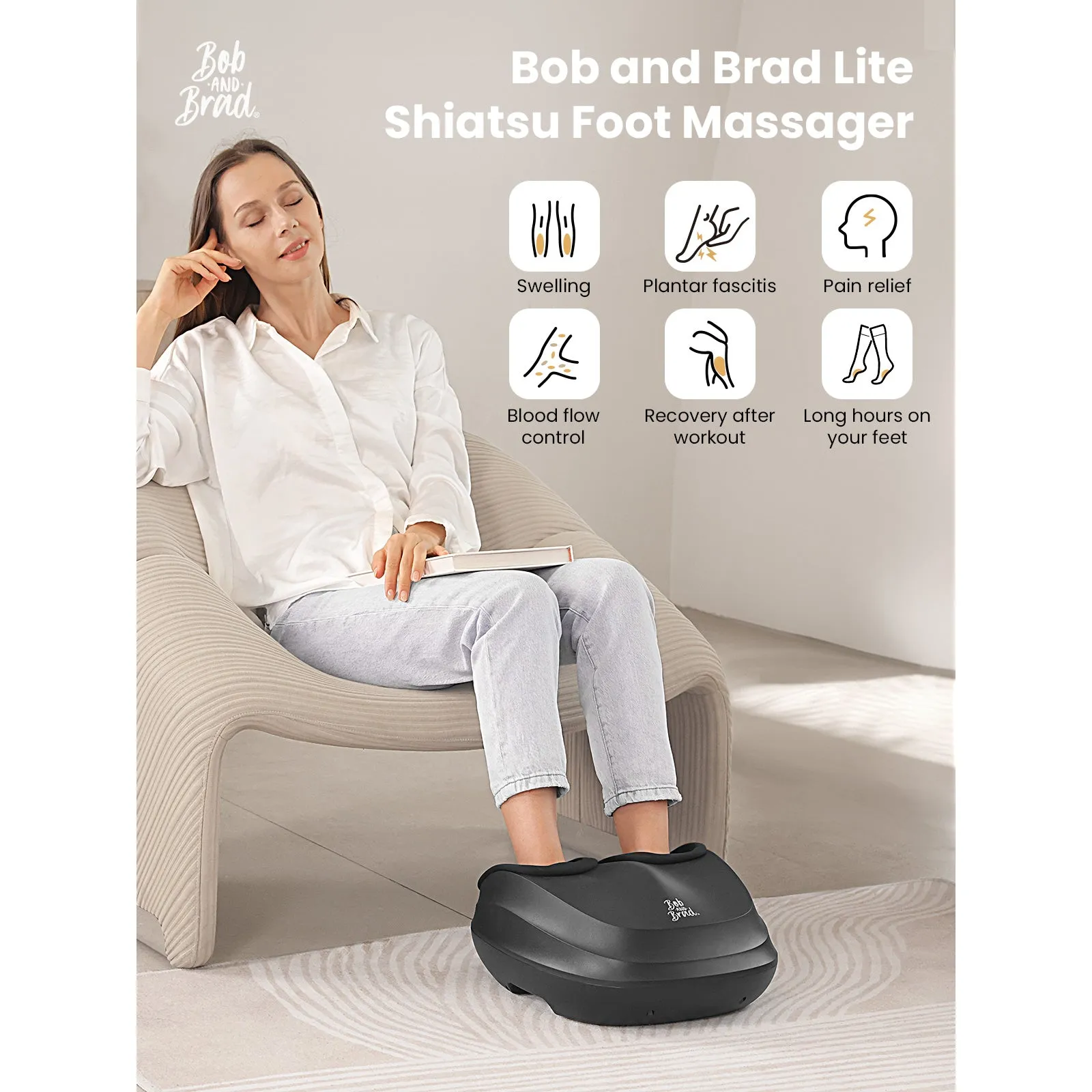 Bob and Brad Lite Foot Massager Machine with Heat and Remote, Shiatsu Deep Kneading, Delivers Relief for Tired Muscles and Plantar Fasciitis, Gifts for Men and Women, Fits Feet Up to Size 12
