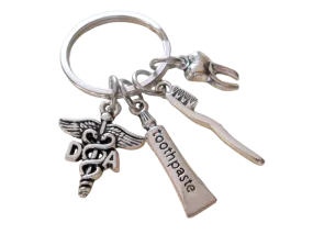 Dental Assistant Keychain With Tooth, Toothbrush, Toothpaste & DA Medical Charm Keychain, Employee Thank You Keychain