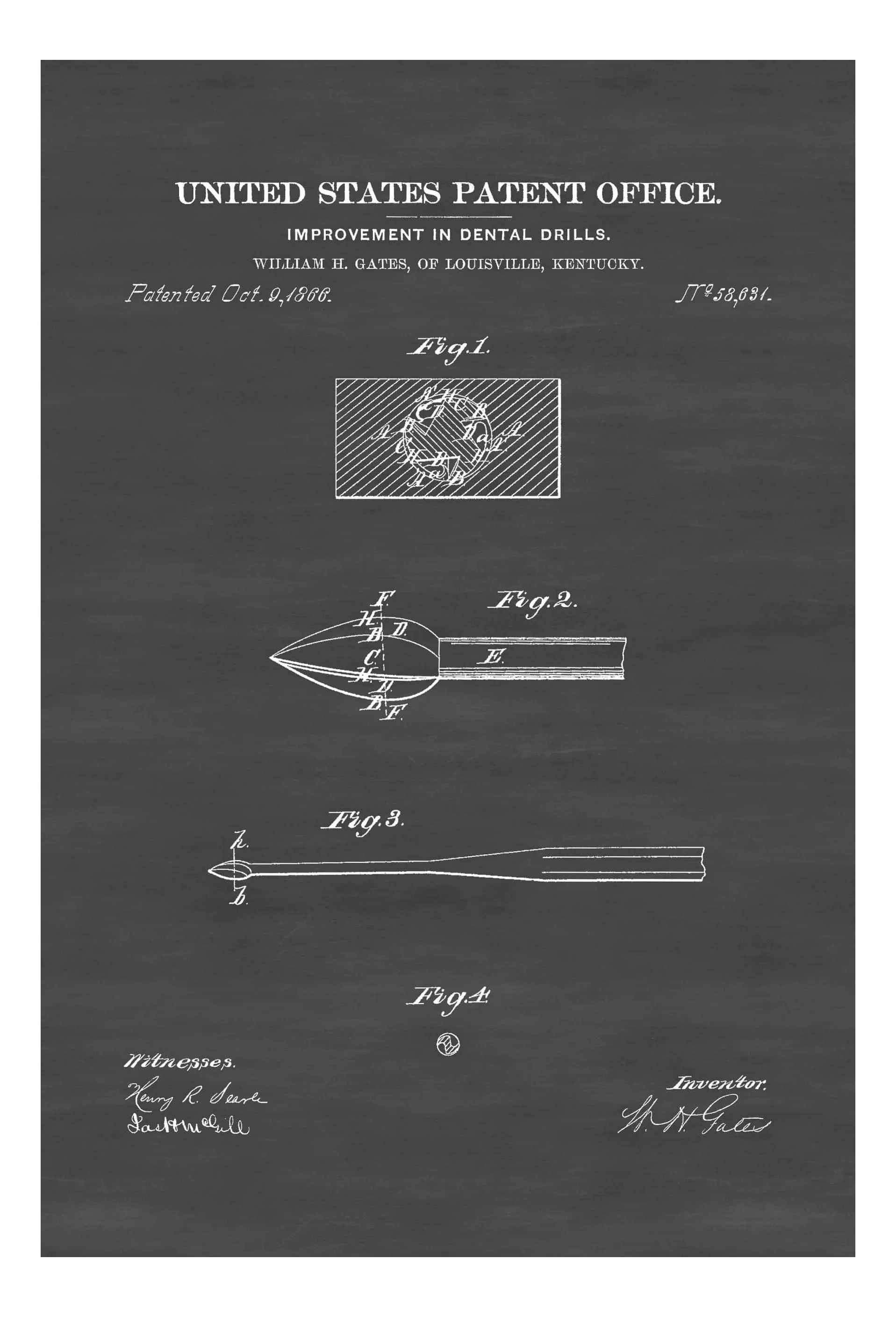 Dental Drill Patent Print 1886 - Dental Office Decor, Dental Hygienist Gift, Dental Art, Dentist Decor, Dental Tools, Dental Assistant Gift