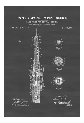 Dental Engine Patent Print - Dental Office Decor, Medical Art, Dental Art, Dentist Decor, Dental Tools, Dental Patent, Dental Handpiece