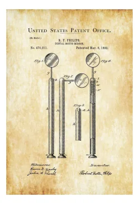Dental Mirror Patent Print 1892 - Dental Office Decor, Dental Hygienist Gift, Dental Art, Dentist Decor, Dental Tools, Dental Assistant Gift