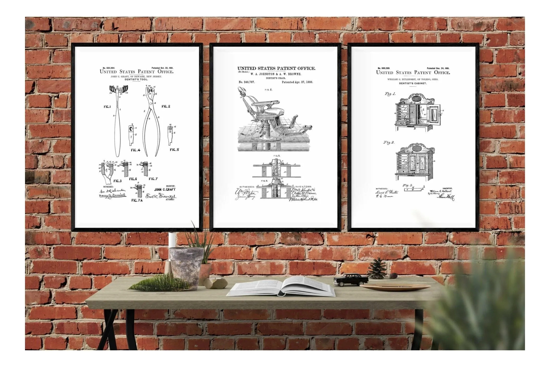 Dentist Patent Collection of 3 Patent Prints - Dentist Gift, Dental Office Wall Decor, Medical Art, Dental Art, Dentist Decor, Dental Tools