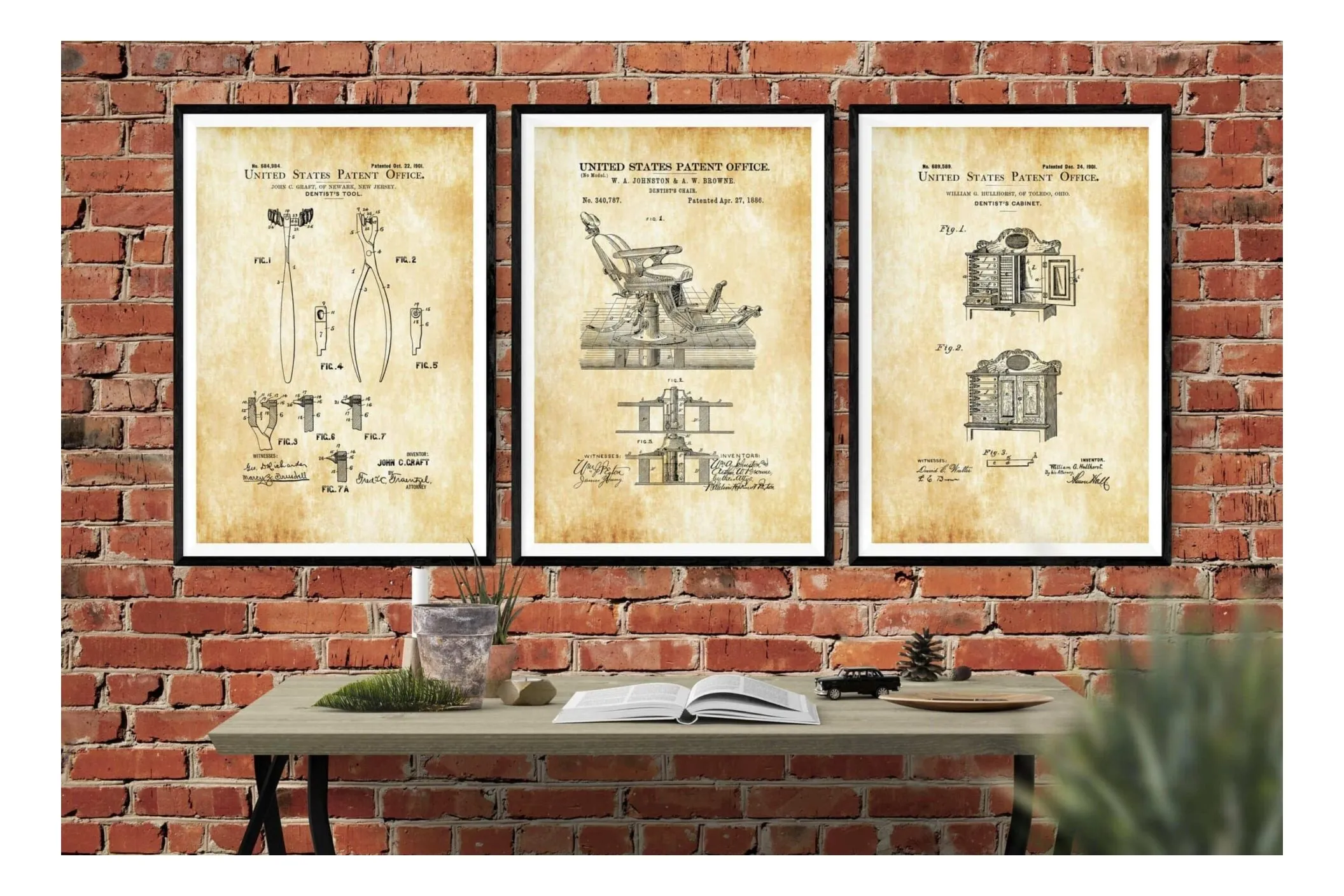 Dentist Patent Collection of 3 Patent Prints - Dentist Gift, Dental Office Wall Decor, Medical Art, Dental Art, Dentist Decor, Dental Tools
