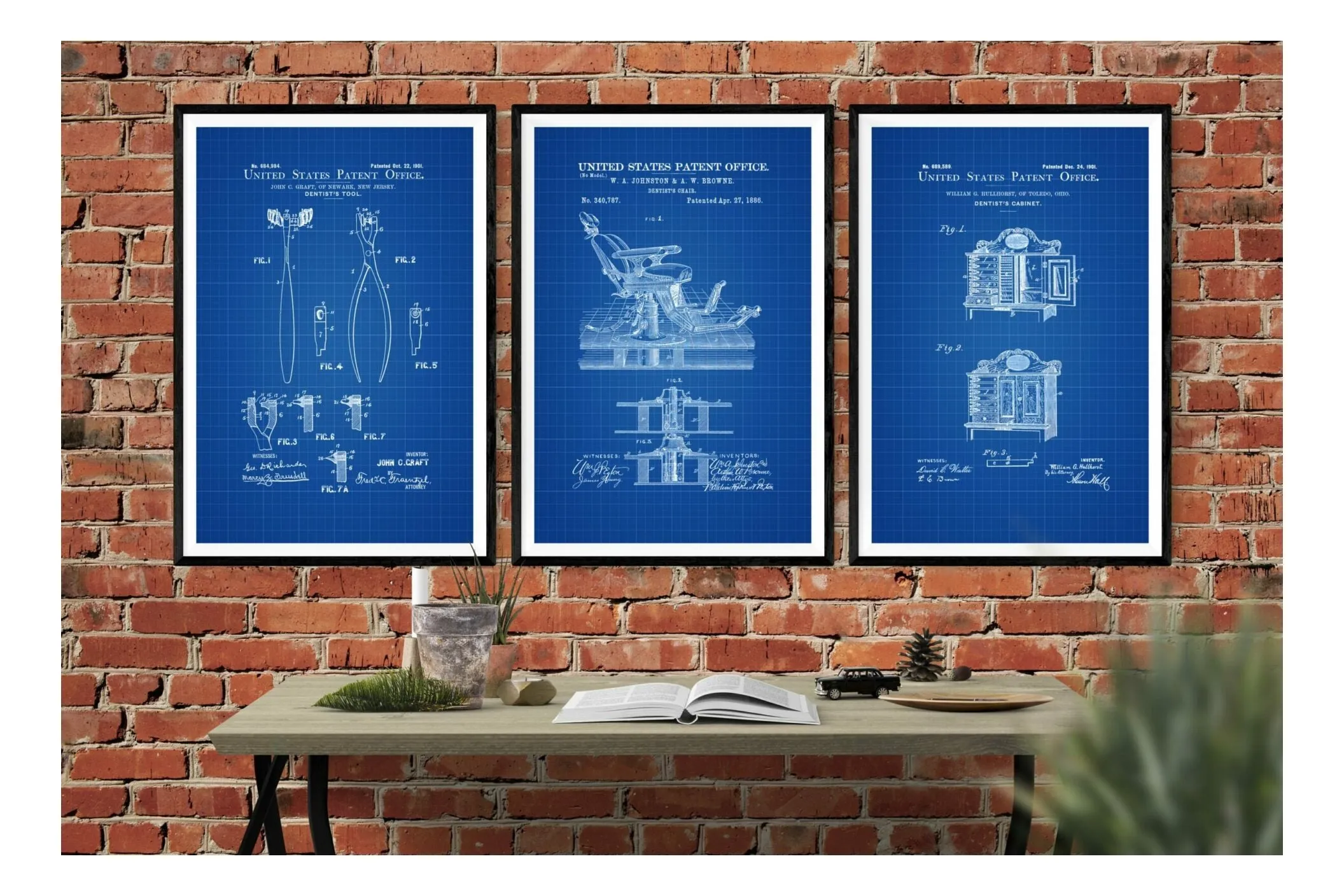 Dentist Patent Collection of 3 Patent Prints - Dentist Gift, Dental Office Wall Decor, Medical Art, Dental Art, Dentist Decor, Dental Tools