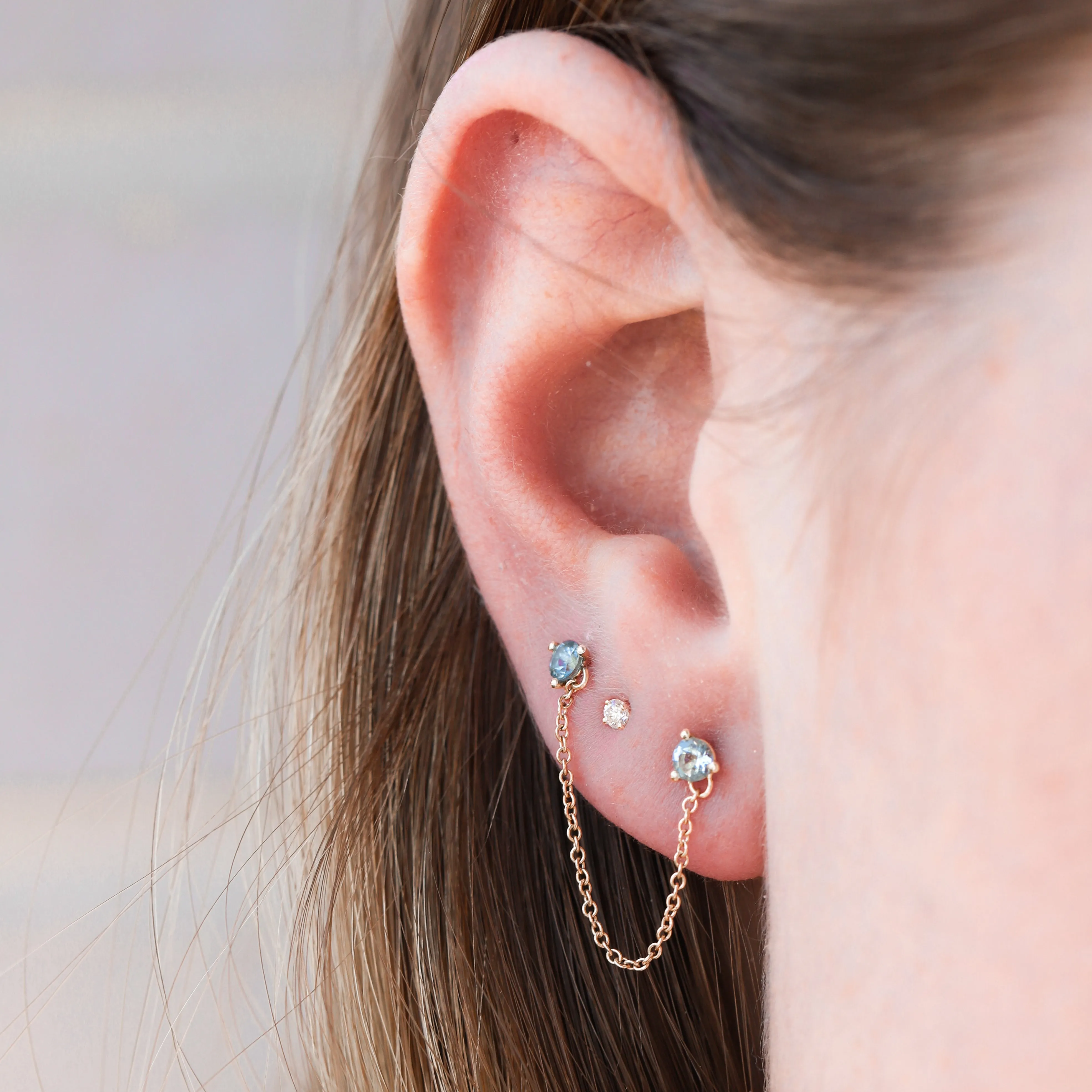 Double Birthstone Chain Earring