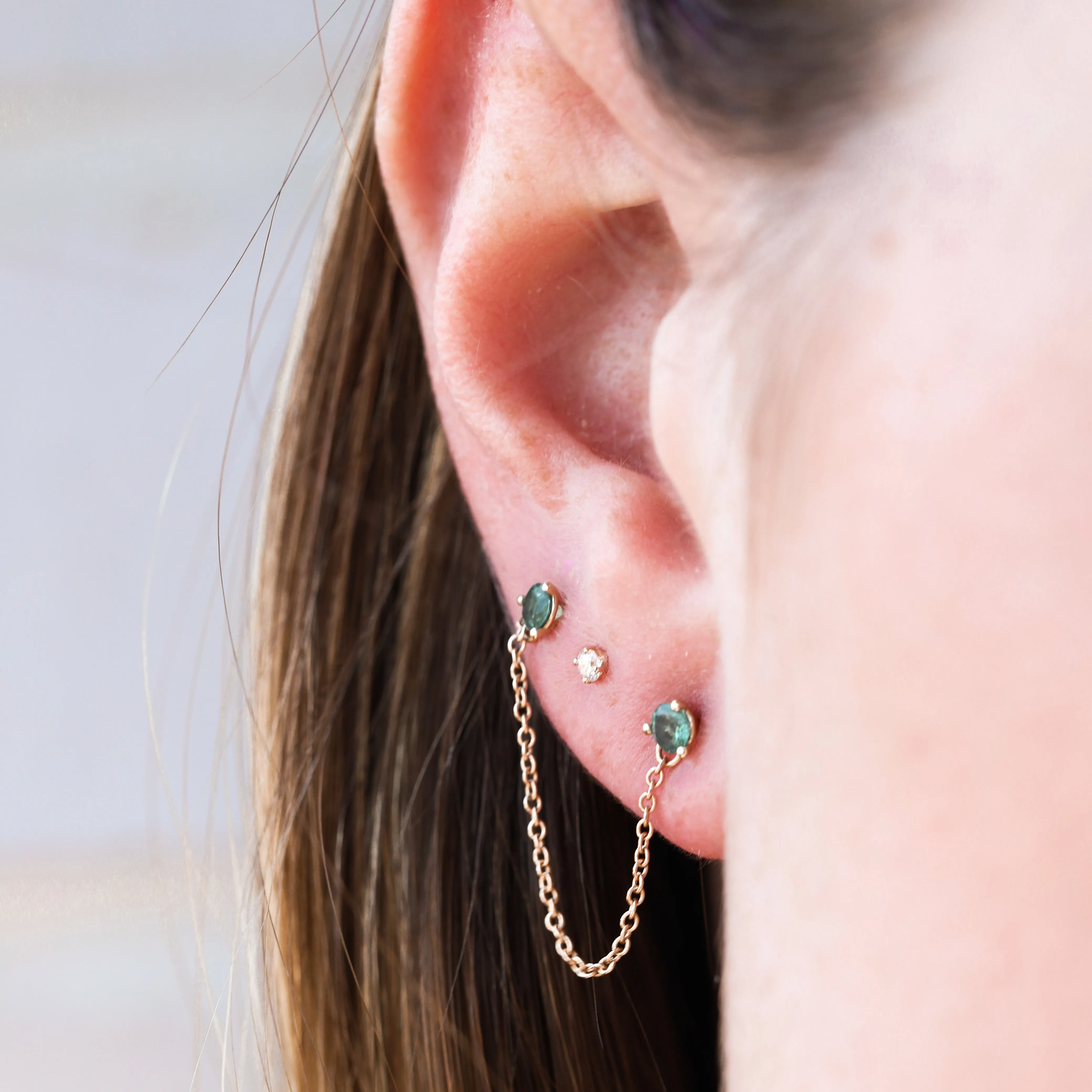 Double Birthstone Chain Earring