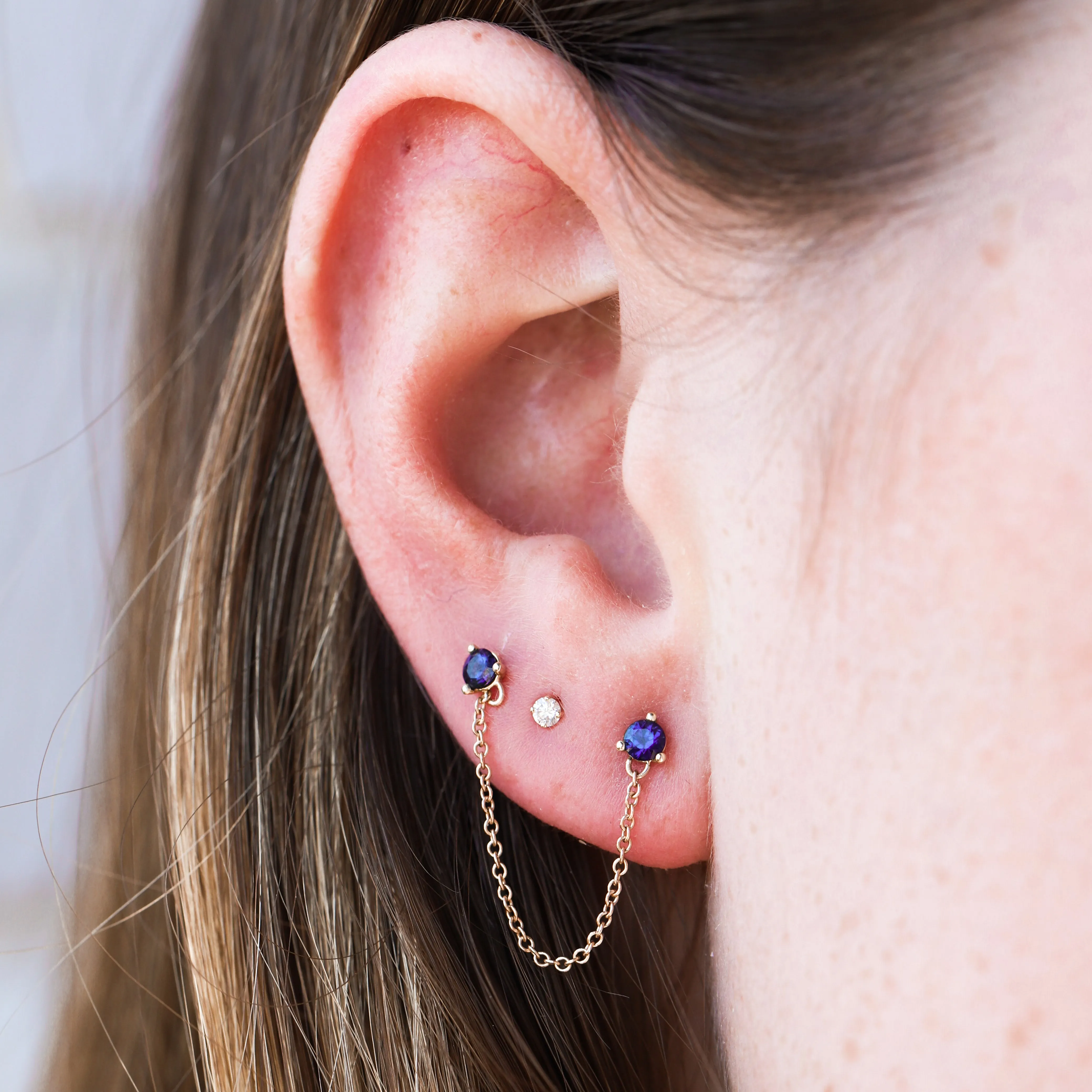 Double Birthstone Chain Earring