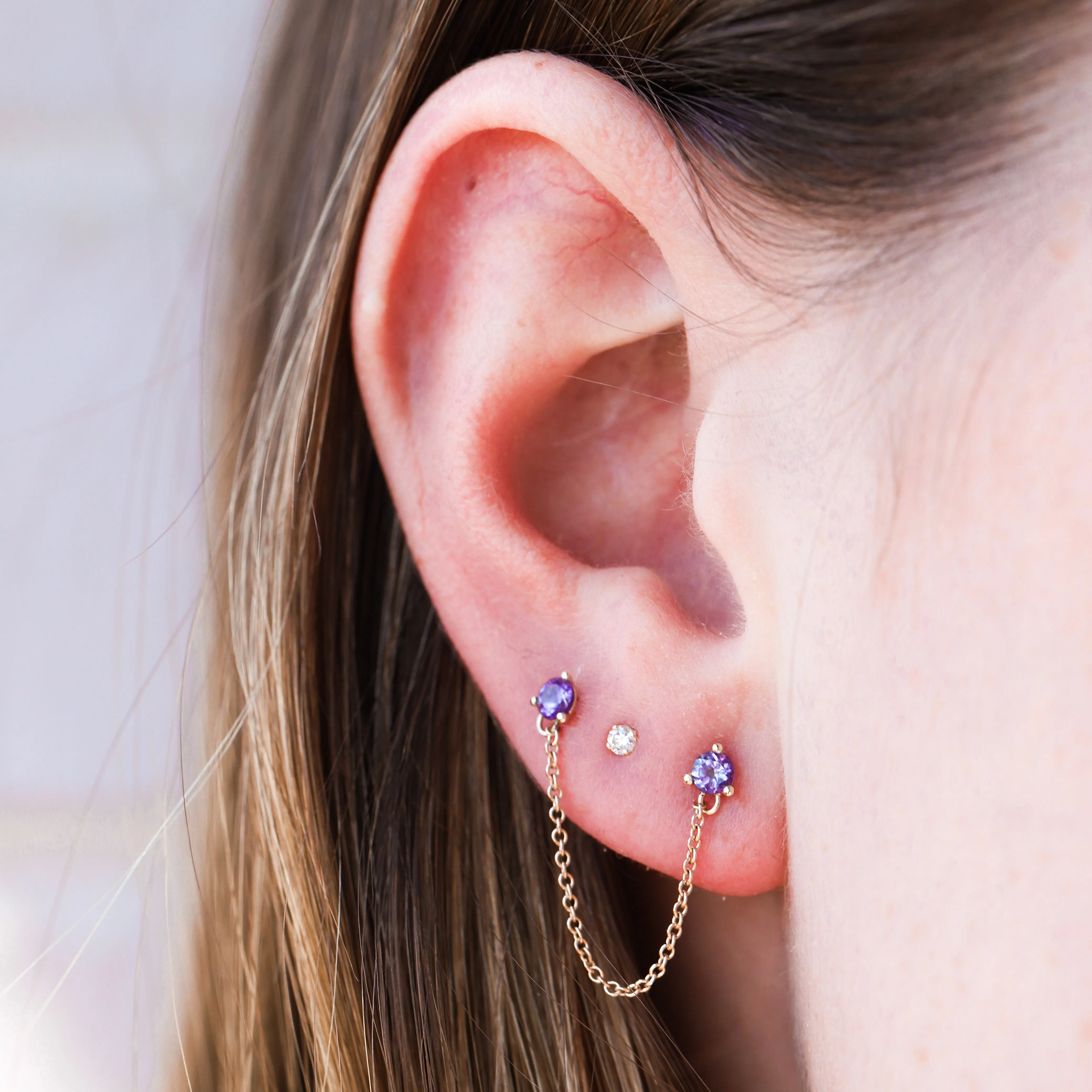 Double Birthstone Chain Earring