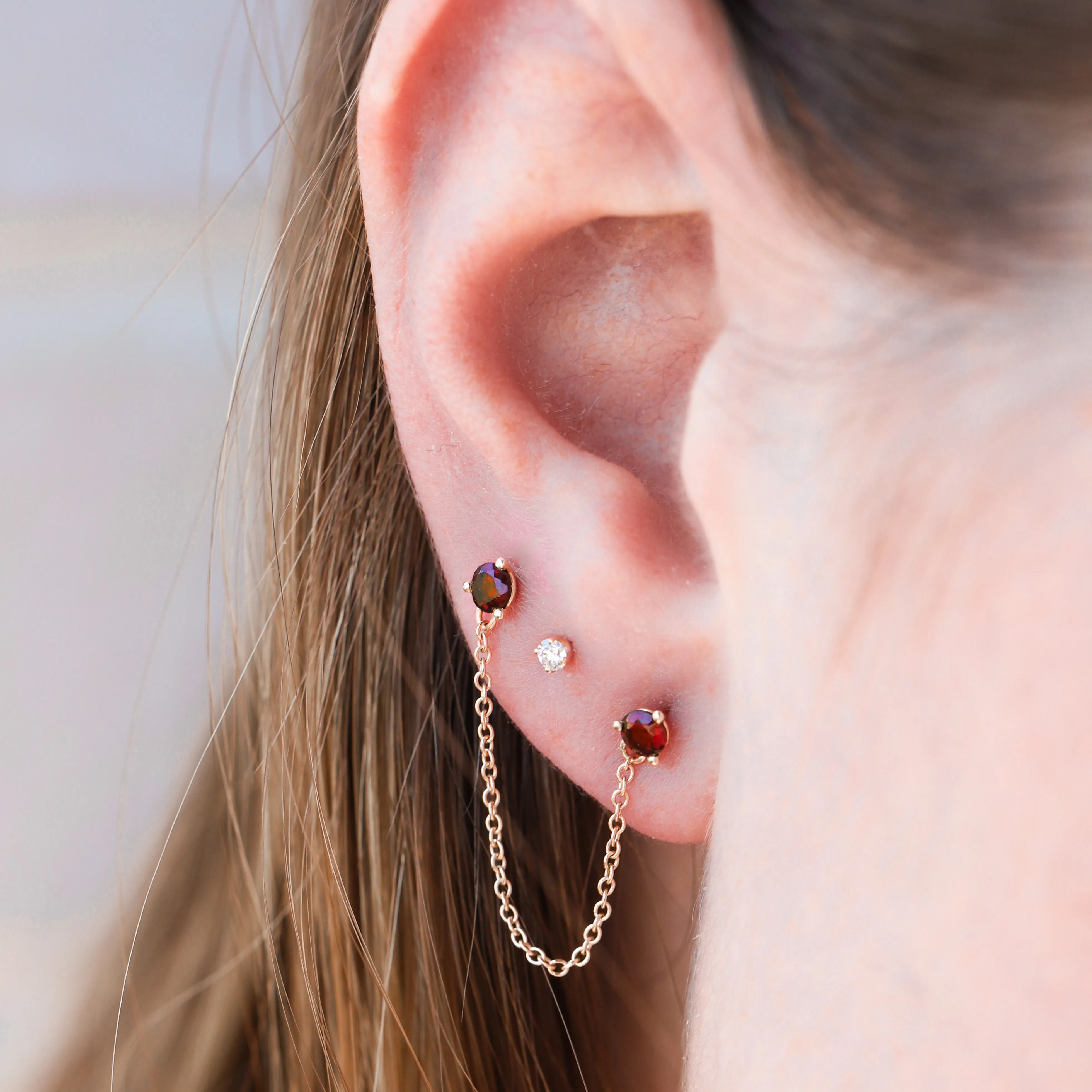 Double Birthstone Chain Earring