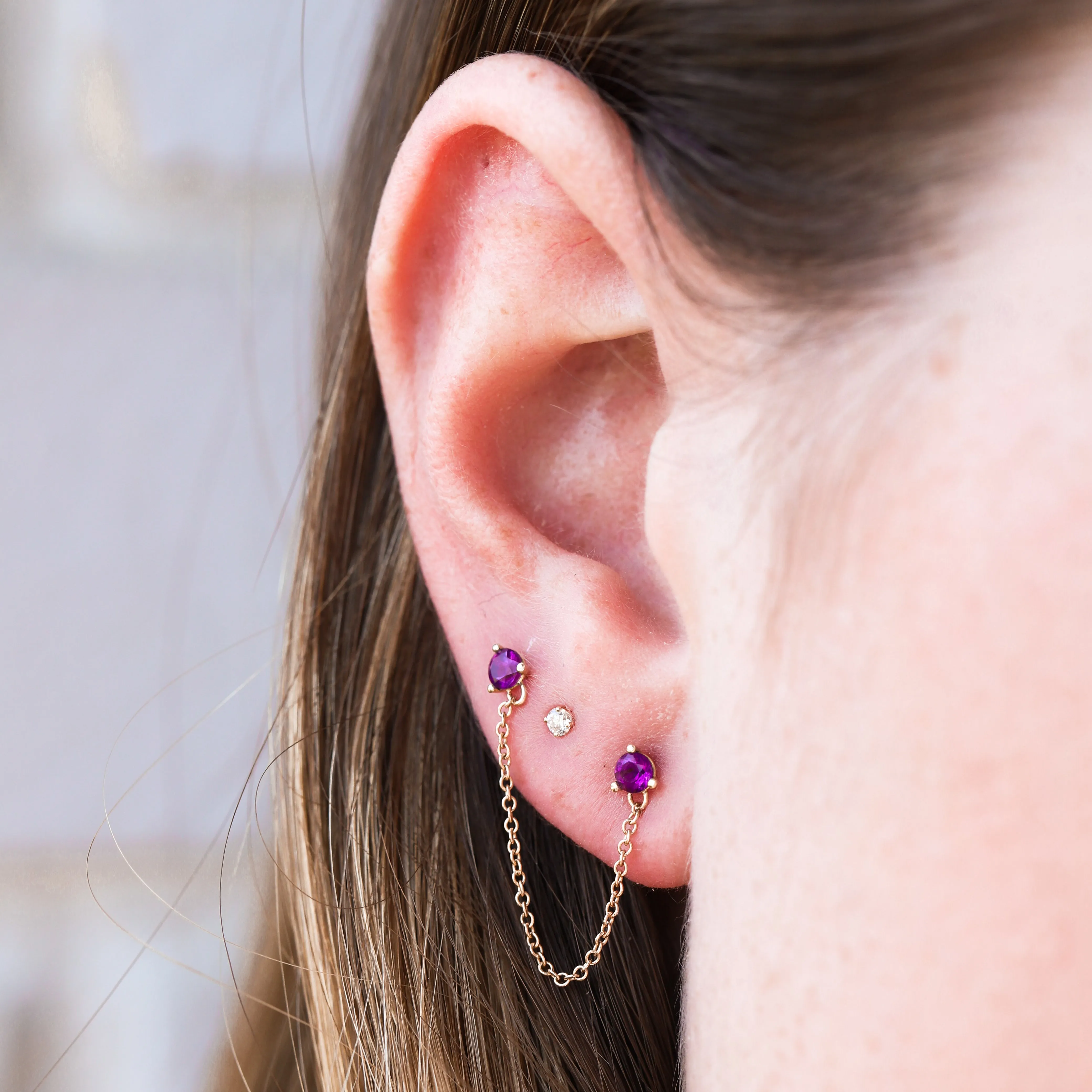Double Birthstone Chain Earring