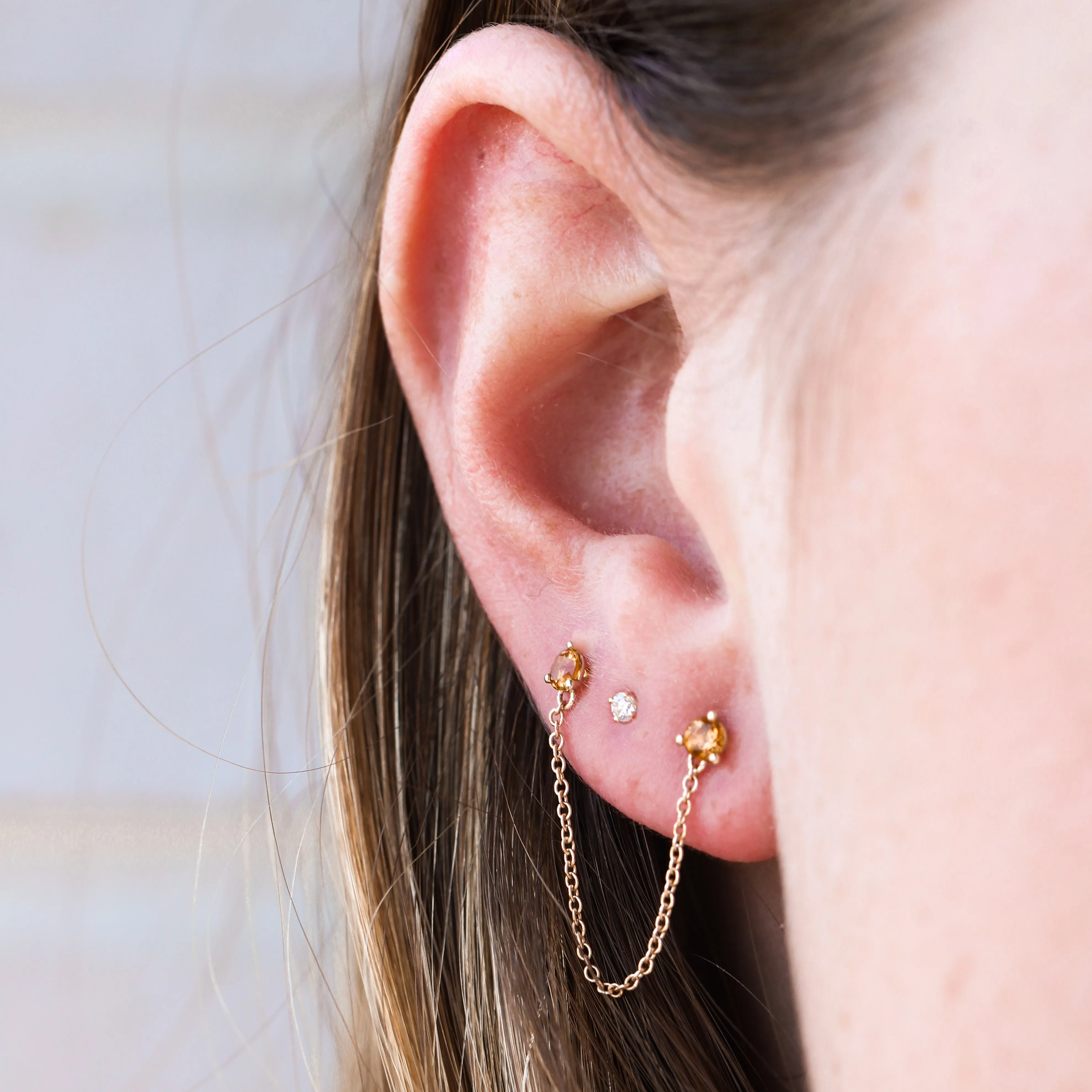 Double Birthstone Chain Earring