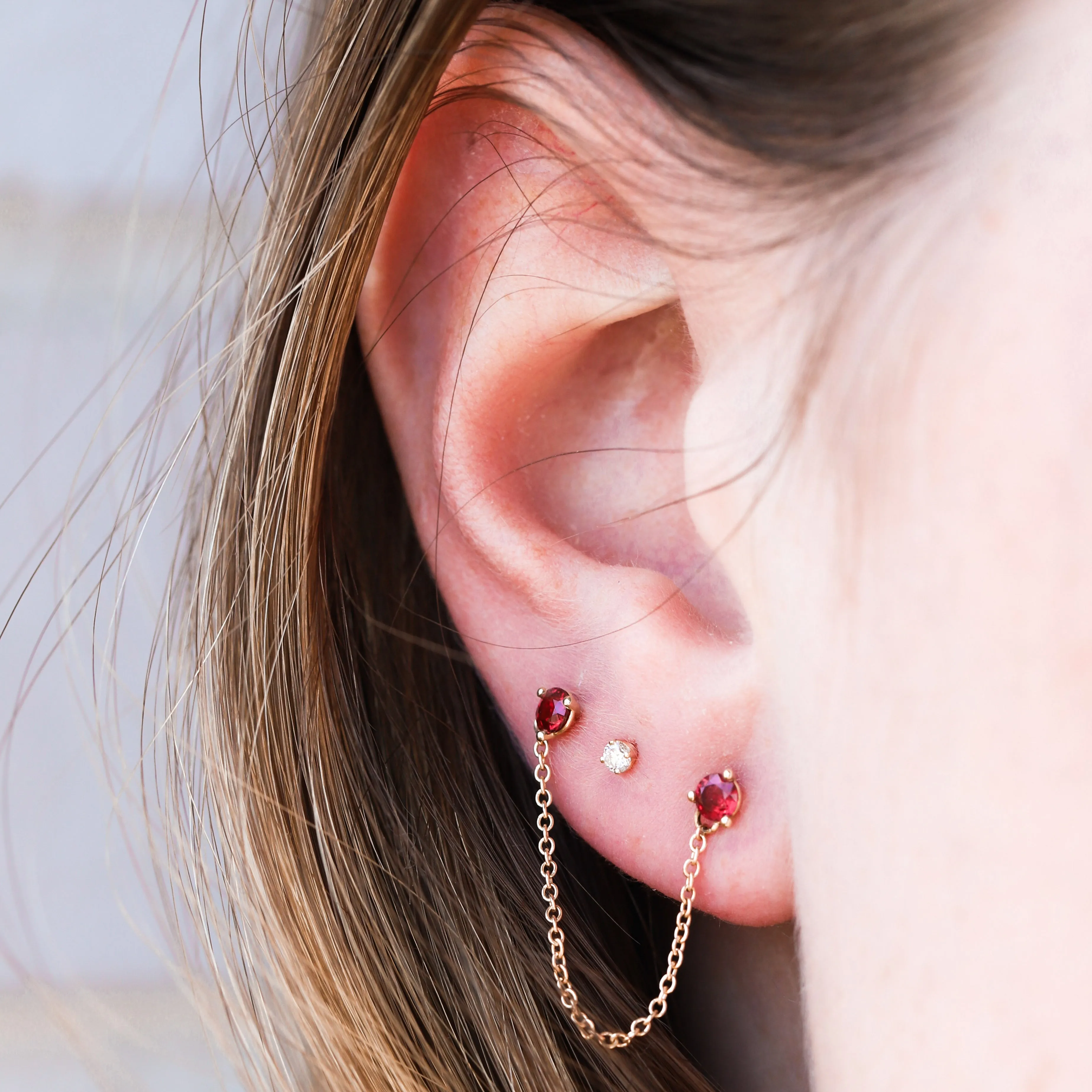 Double Birthstone Chain Earring