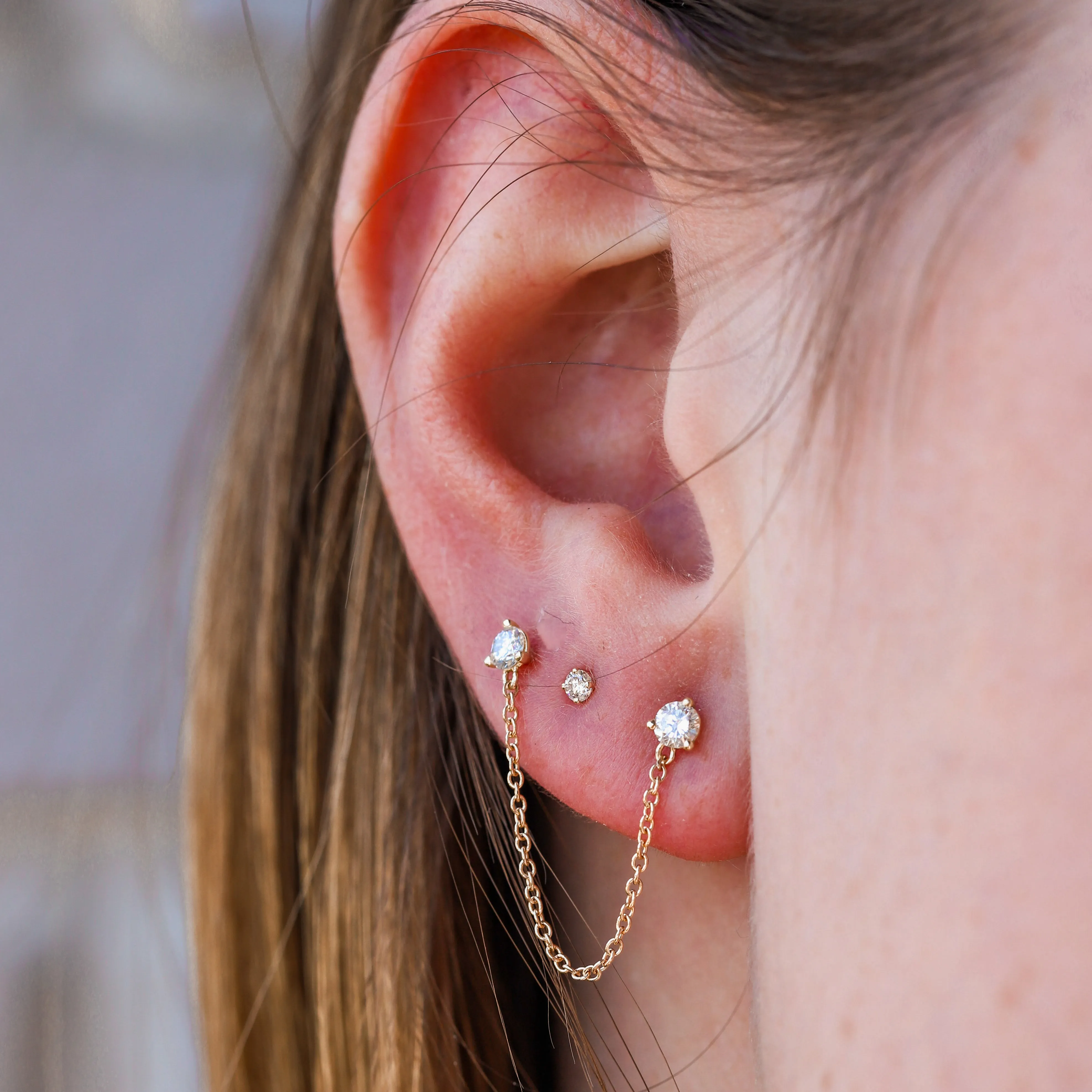 Double Birthstone Chain Earring