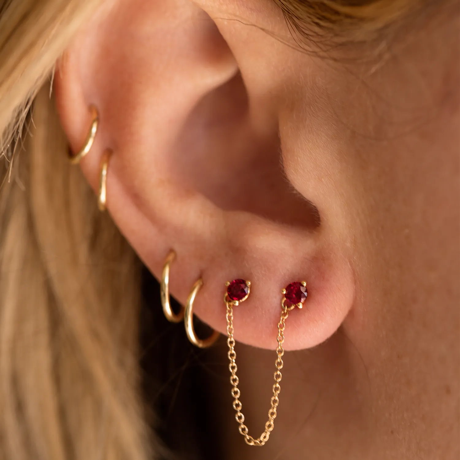 Double Birthstone Chain Earring