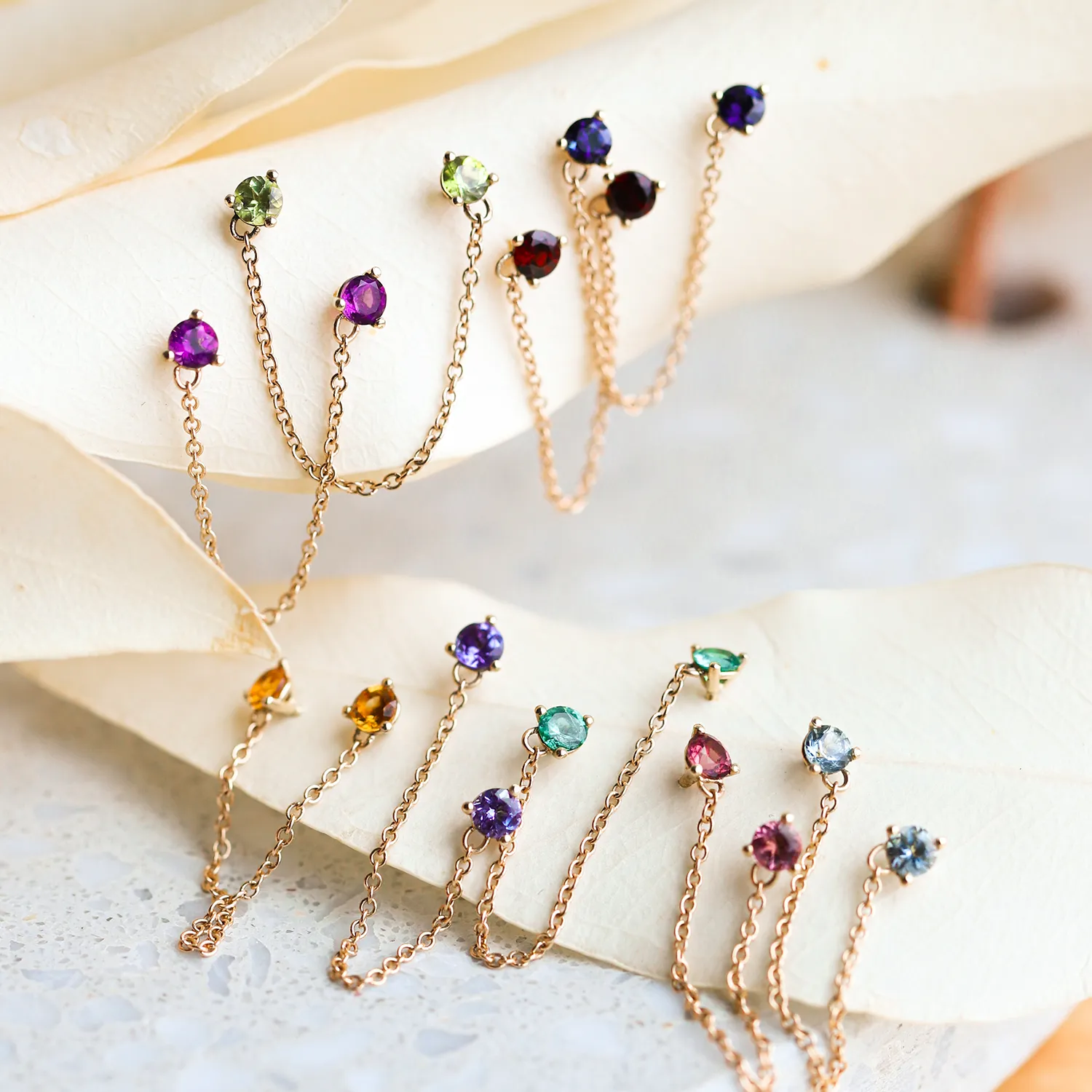Double Birthstone Chain Earring