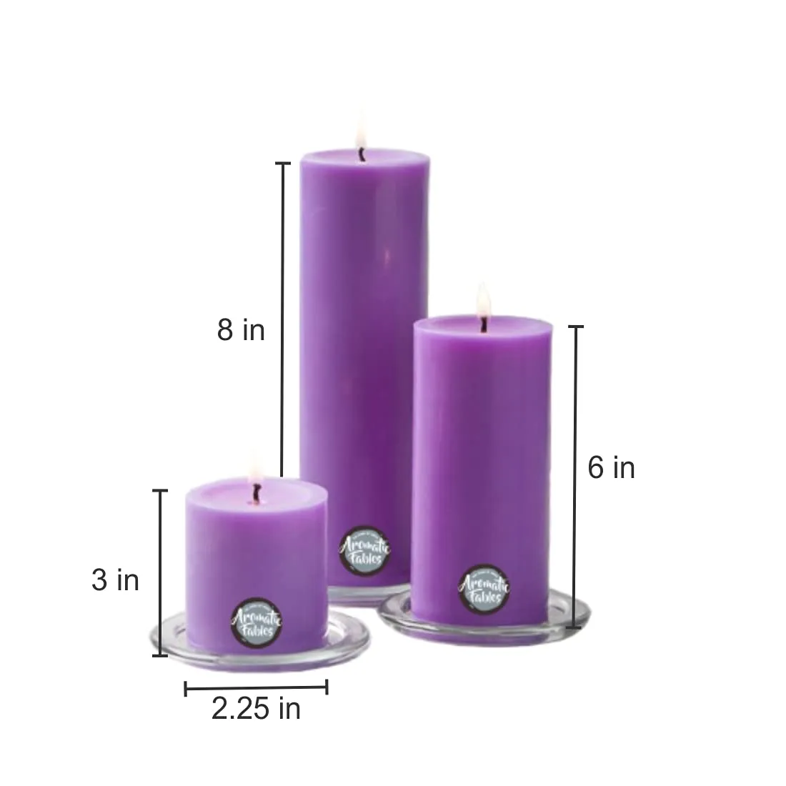 First Row Aromatic Fables Set of 3 Scented Wax Pillar Candles with Round Tray Stand (Lavender, 8x6x3 Inch)