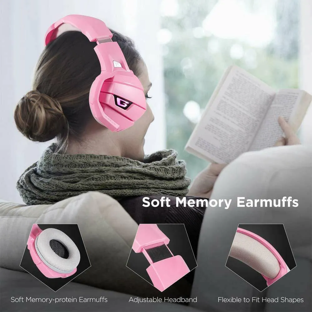 K5 Pink Gaming Headset For PS4 Xbox One PC Laptop With Noise Cancelling Mic
