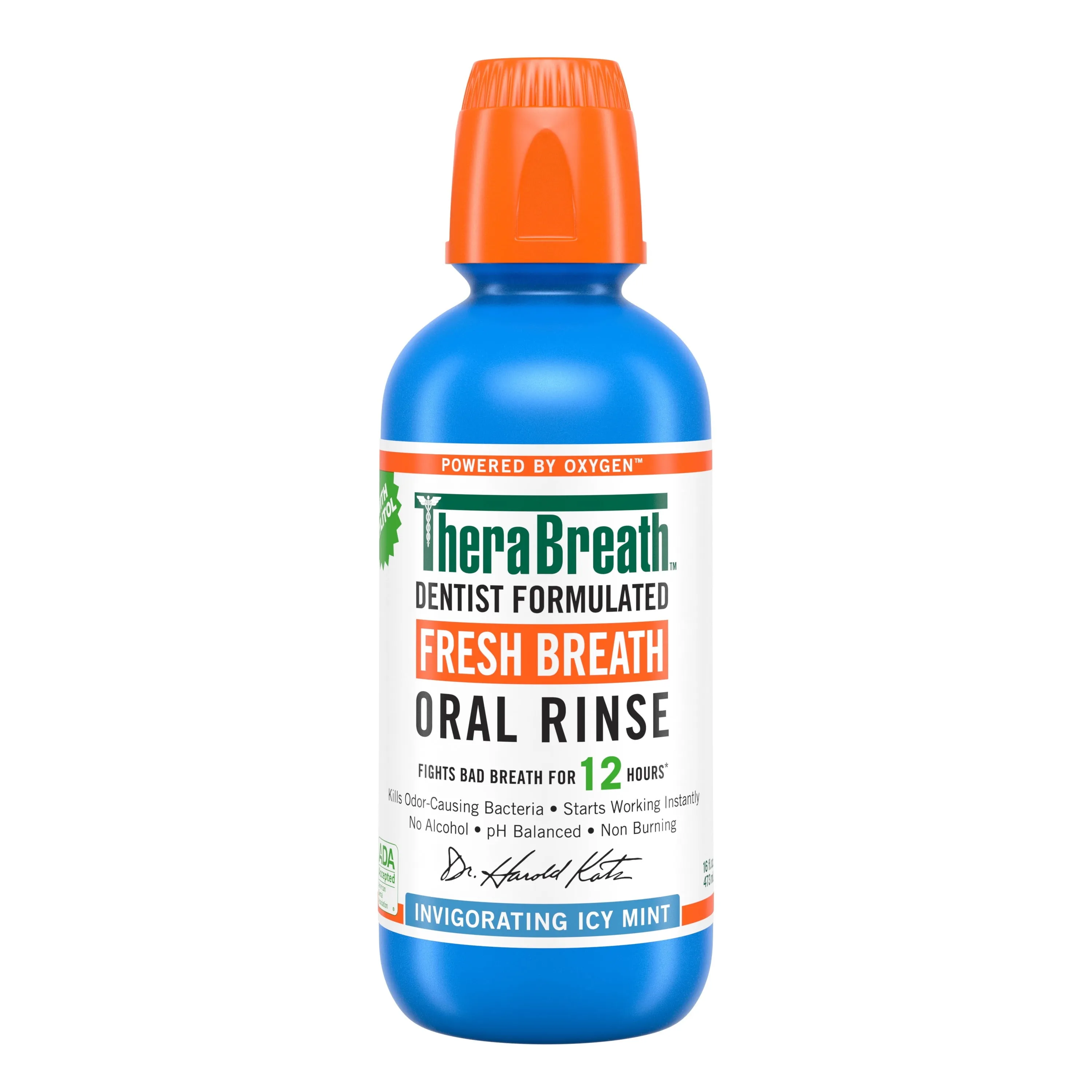 TheraBreath Fresh Breath Mouthwash, Icy Mint, Alcohol-Free, 16 fl oz