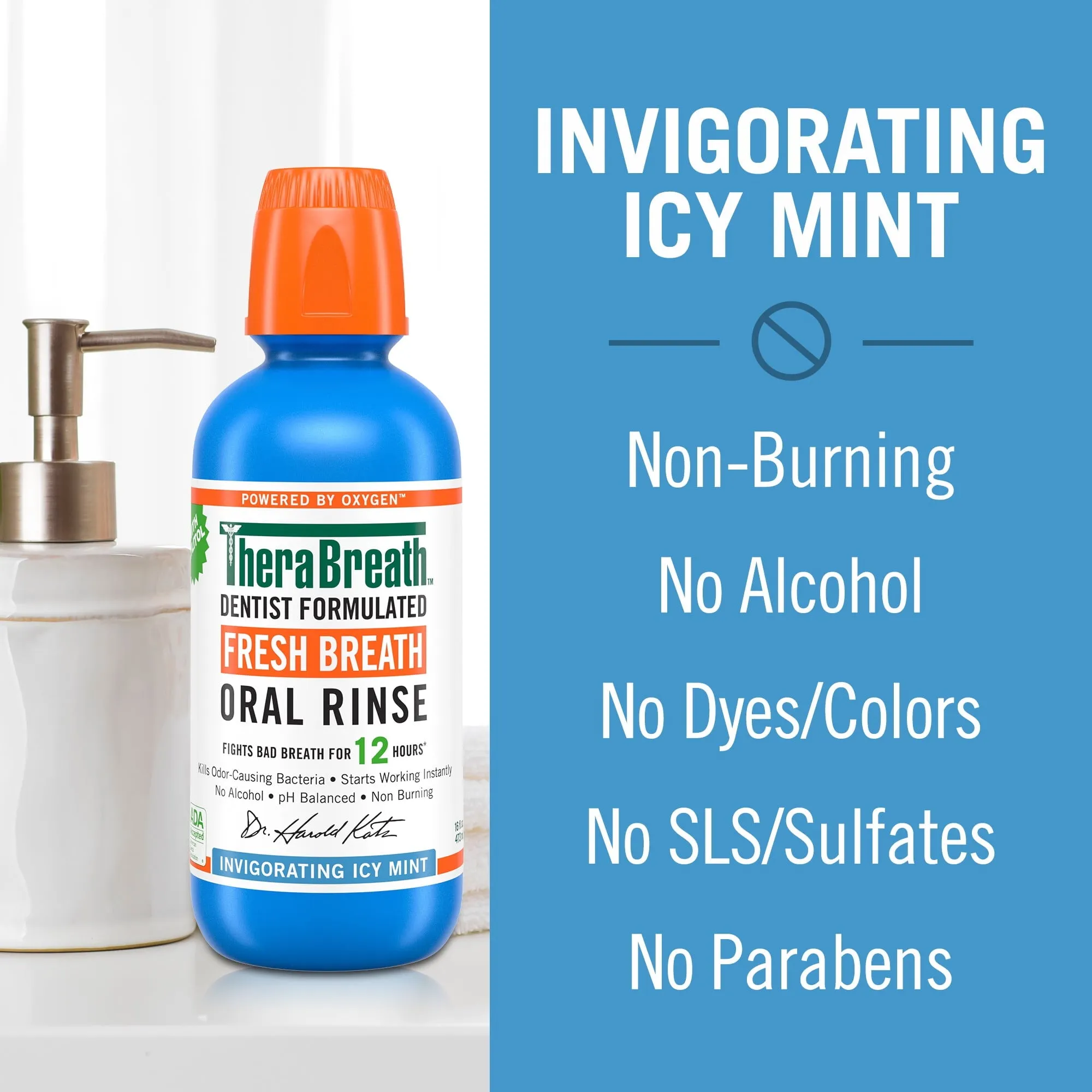 TheraBreath Fresh Breath Mouthwash, Icy Mint, Alcohol-Free, Travel Size, 3 fl oz