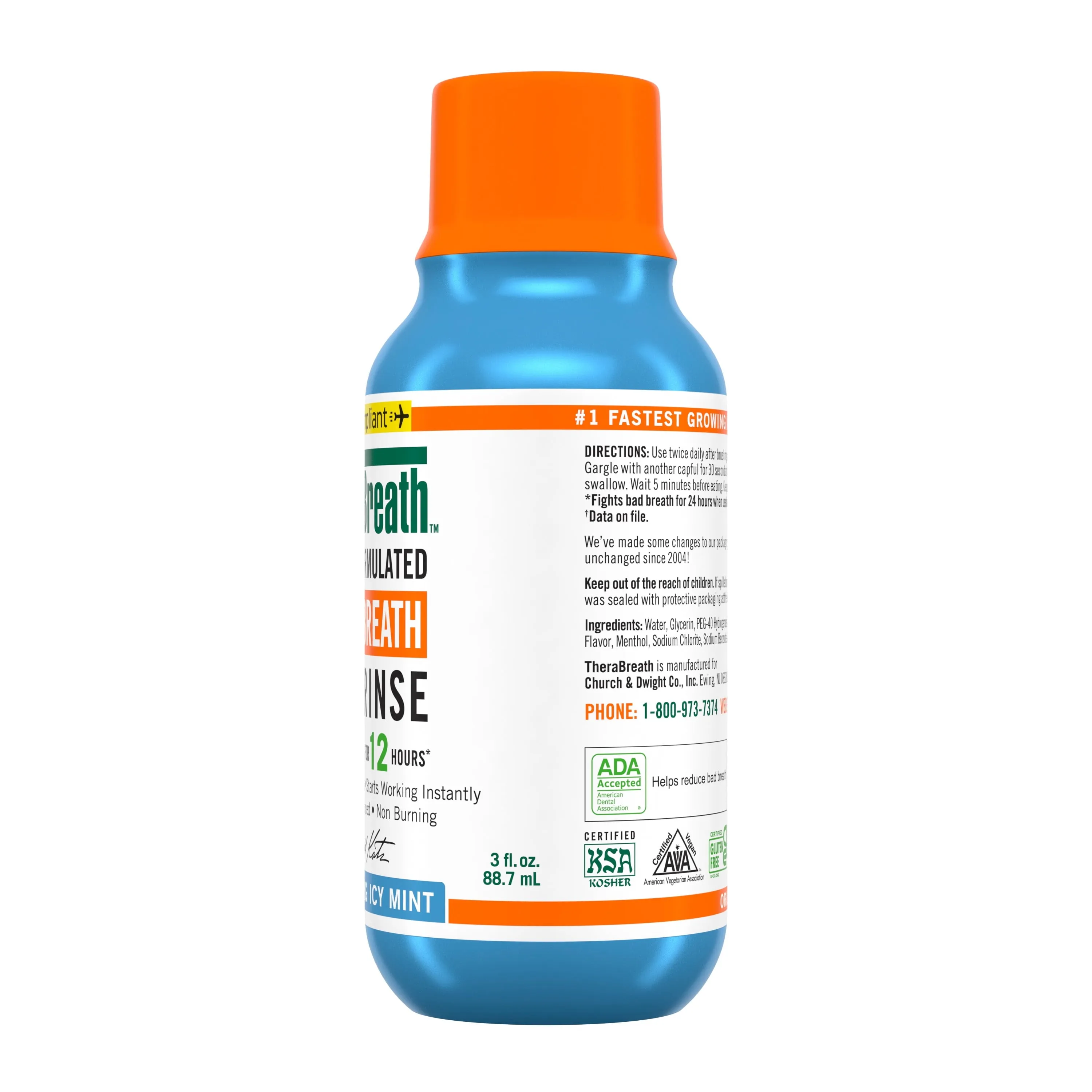 TheraBreath Fresh Breath Mouthwash, Icy Mint, Alcohol-Free, Travel Size, 3 fl oz