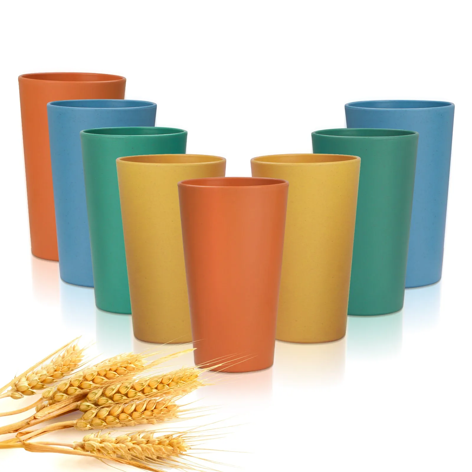 Wotolit Wheat Straw Cups Plastic Cups Unbreakable Drinking Cup Reusable Dishwasher Safe Water Glasses Colorful (20OZ 8PCS)