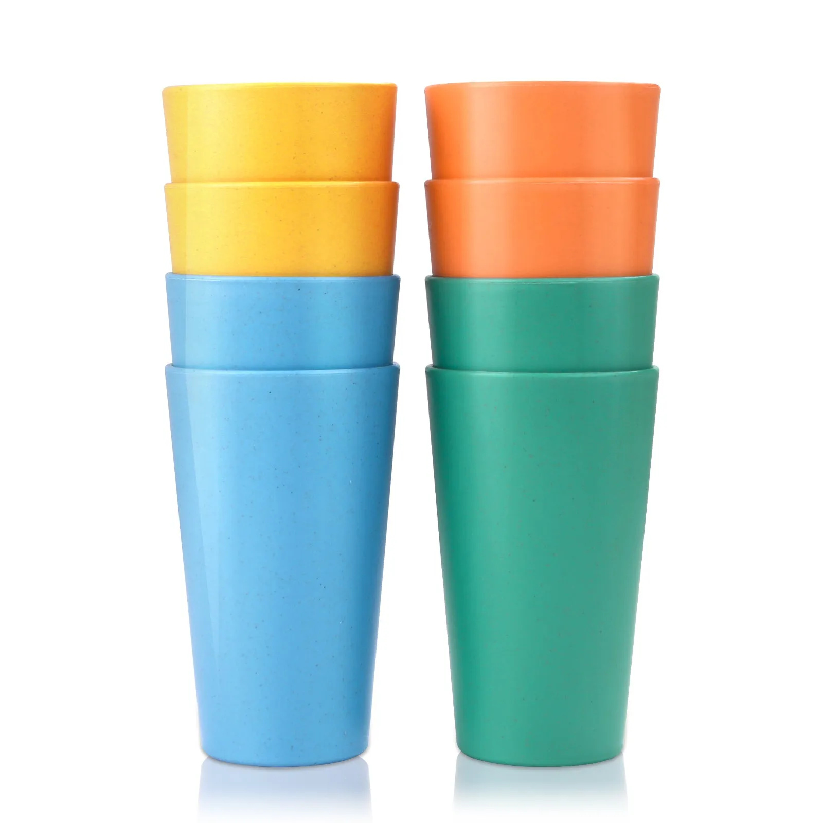 Wotolit Wheat Straw Cups Plastic Cups Unbreakable Drinking Cup Reusable Dishwasher Safe Water Glasses Colorful (20OZ 8PCS)