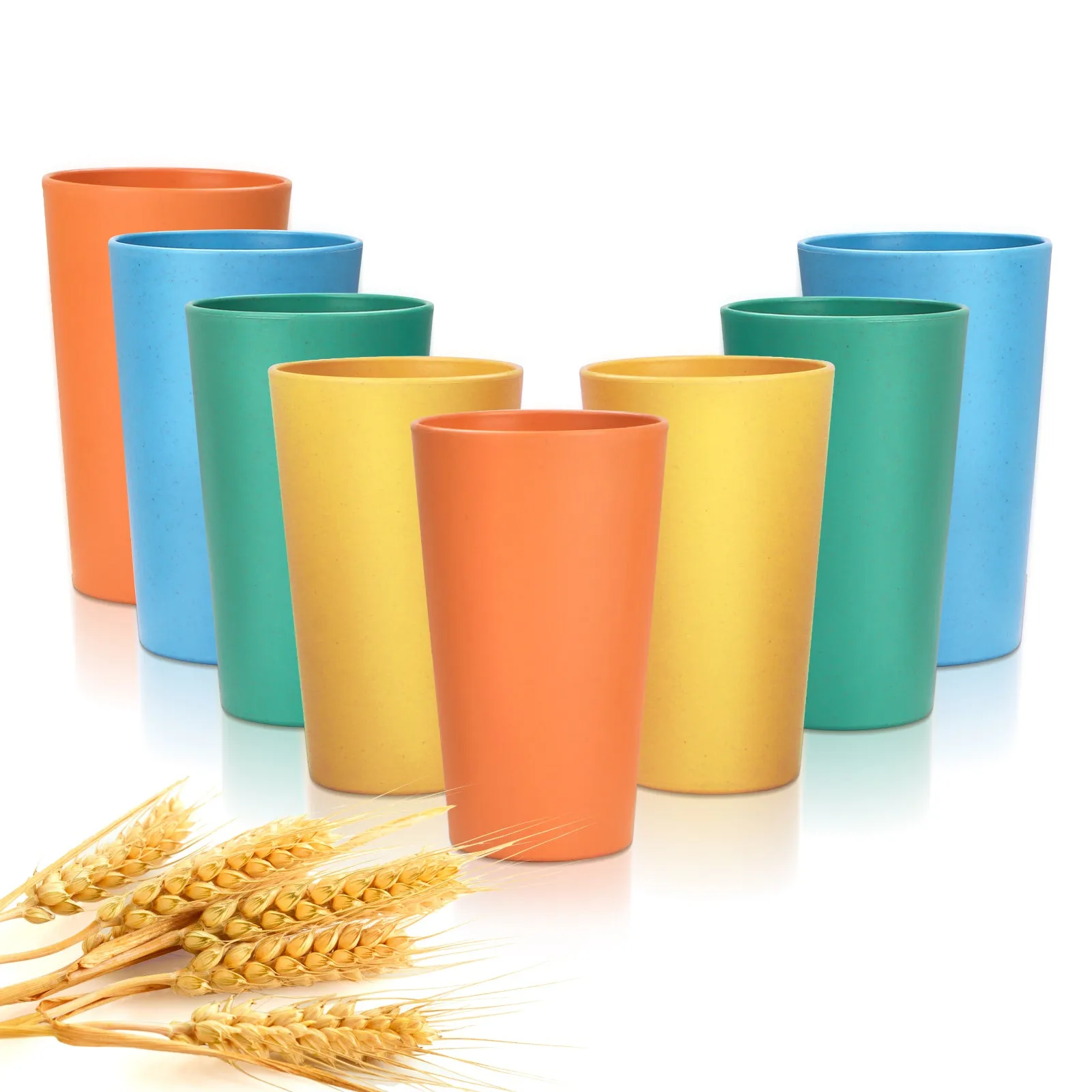 Wotolit Wheat Straw Cups Plastic Cups Unbreakable Drinking Cup Reusable Dishwasher Safe Water Glasses Colorful (20OZ 8PCS)